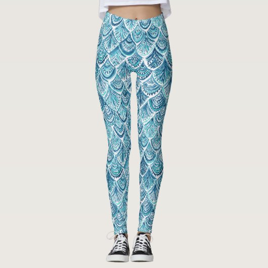ZOALS EEN MERMAID Nautical Fish Scaling Pattern Leggings (Voorkant)