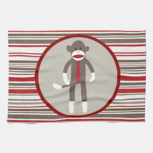 Zoals een zwarte sokaap met Stropdas op rode strep Theedoek