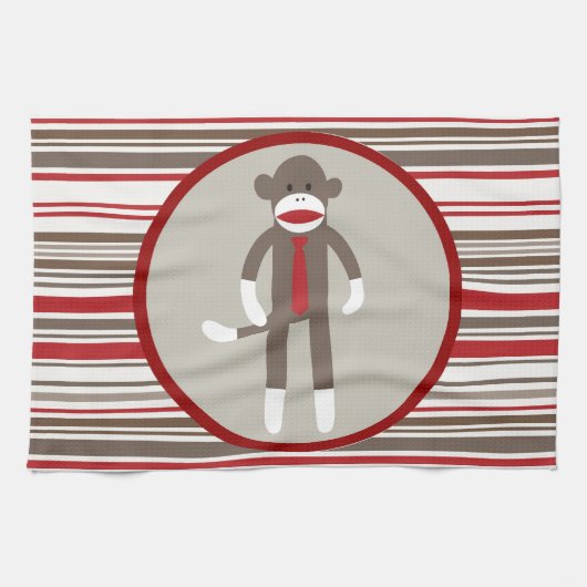 Zoals een zwarte sokaap met Stropdas op rode strep Theedoek (Horizontaal)