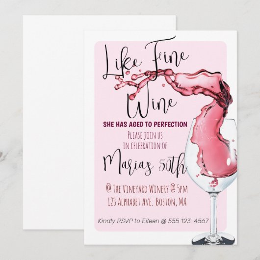 Zoals Fine Wine mijlpaal Verjaardagsfeestuitnodigi Kaart (Voorkant / Achterkant)