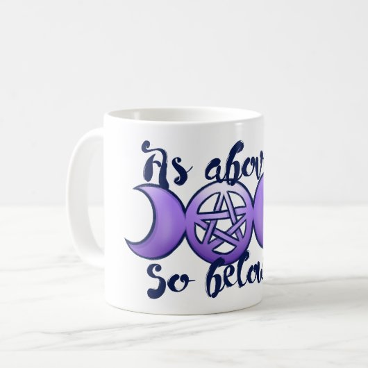 "Zoals hierboven zo hieronder" driedubbele Pentagr Koffiemok (Voorkant links)