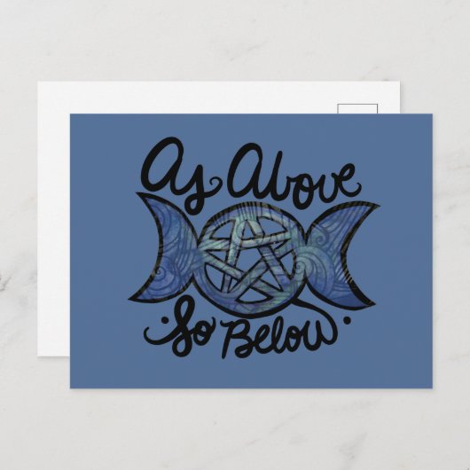 Zoals hierboven, zo onder Triple Moon Wiccan Art Briefkaart (Voorkant / Achterkant)