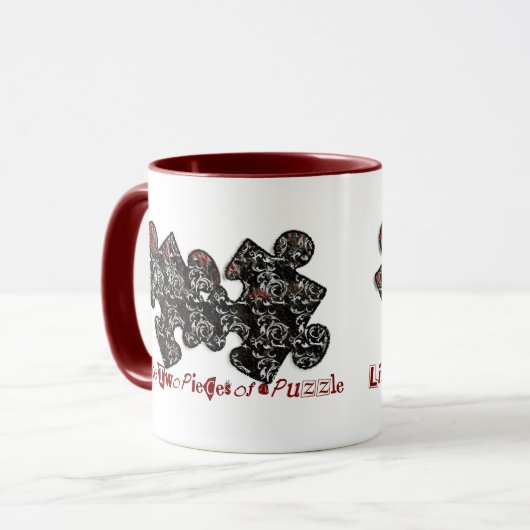 Zoals twee stukken van een puzzel mok (Voorkant links)