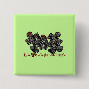 Zoals twee stukken van een puzzel vierkante button 5,1 cm