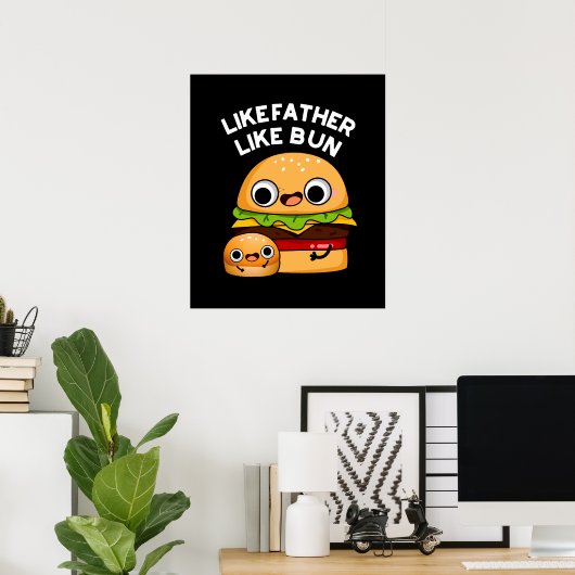 Zoals vader zoals Bun Funny Food Pun Dark BG Poster (Thuiskantoor)