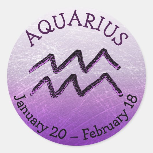 Zodiab Sign Aquarius Paars Horoscope Astrologie Ronde Sticker (Voorkant)