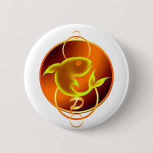 Zodiab Sign Oranje Pisces Design Ronde Button 5,7 Cm