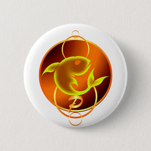 Zodiab Sign Oranje Pisces Design Ronde Button 5,7 Cm (Voorkant)