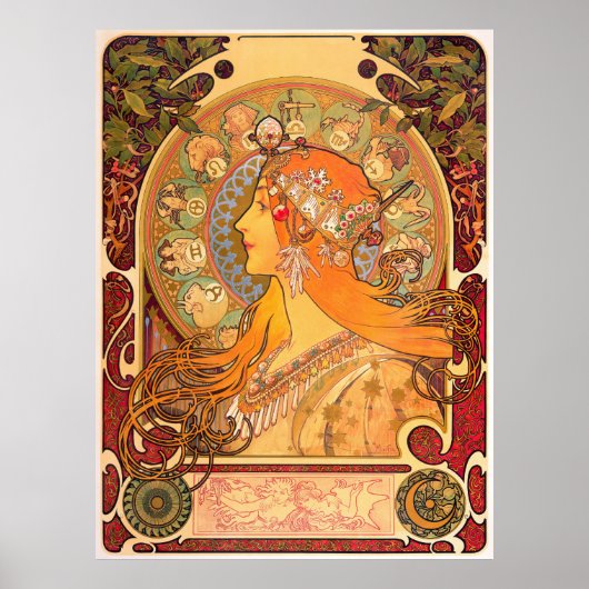 Zodiac, 1896 door Alphonse Mucha Poster (Voorkant)