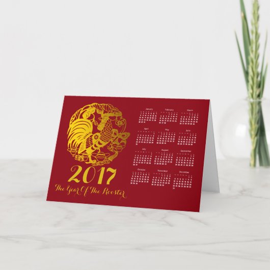 Zodiac 2017 Rooster Year Calendar Greeting Feestdagen Kaart (Voorkant)