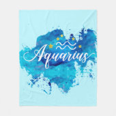 Zodiac Aquarius Blue Waterverf Gold Stars Fleece Deken (Voorkant)