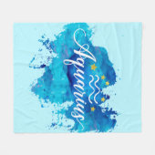 Zodiac Aquarius Blue Waterverf Gold Stars Fleece Deken (Voorkant (Horizontaal))