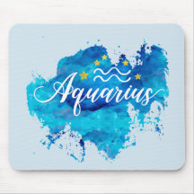 Zodiac Aquarius Blue Waterverf Gold Stars