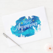 Zodiac Aquarius Blue Waterverf gouden sterren Ovale Sticker (Envelop)