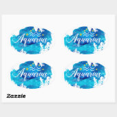 Zodiac Aquarius Blue Waterverf gouden sterren Ovale Sticker (Vel)
