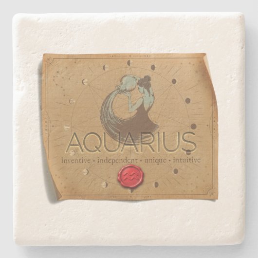 Zodiac - Aquarius - Coaster Stenen Onderzetter (Voorkant)