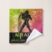 Zodiac: Aquarius Lime Green & Pink Space Design Bad Handdoek (Wasdoekje)