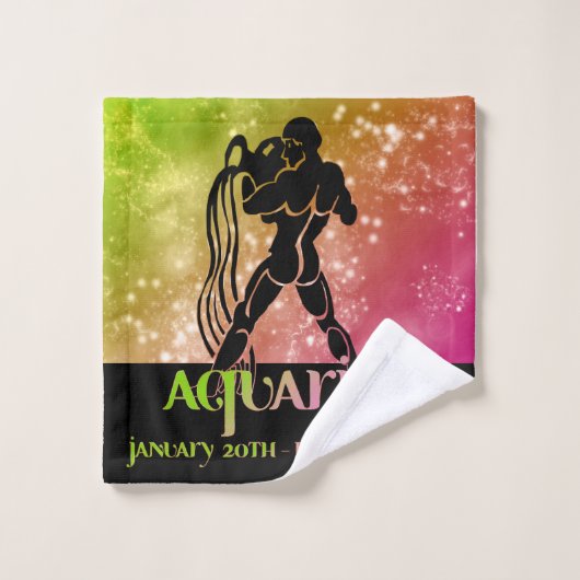 Zodiac: Aquarius Lime Green & Pink Space Design Bad Handdoek (Wasdoekje)