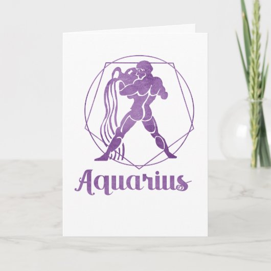 Zodiac: Aquarius Modern Geometric Paars Design Kaart (Voorkant)