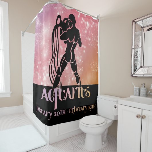 Zodiac: Aquarius Pink Space Design Douchegordijn (In situ)
