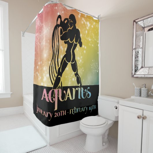 Zodiac: Aquarius Pink & Yellow Space Design Douchegordijn (In situ)