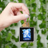Zodiac Aquarius Stylized Sign Blue Waterverf Sleutelhanger (Hand)