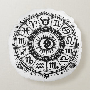 Zodiac Arcana — De Twaalf Tekens door BurnsInHell Rond Kussen