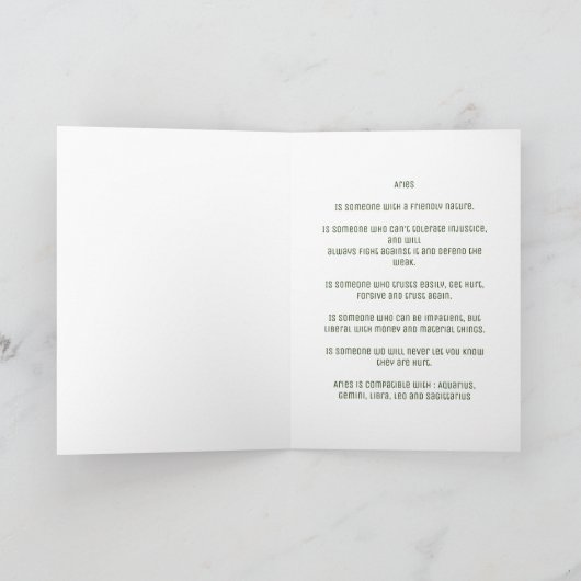 Zodiac: Aries Dates Birthday Kaart (Binnen)