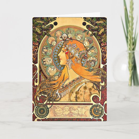 Zodiac, Art Nouveau schilderij van Alphonse Mucha Kaart (Voorkant)