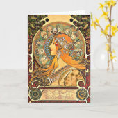 Zodiac, Art Nouveau schilderij van Alphonse Mucha Kaart (Gele Bloem)