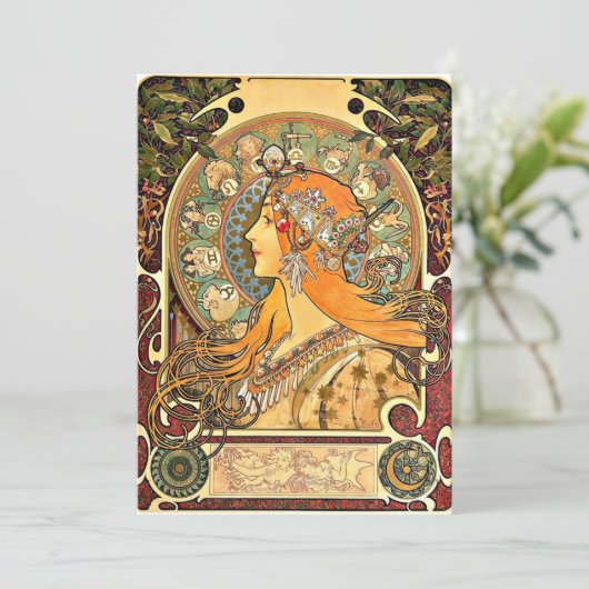 Zodiac, Art Nouveau schilderij van Alphonse Mucha Kaart (Staand voorkant)