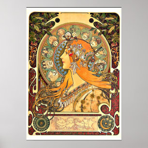 Zodiac, Art Nouveau schilderij van Alphonse Mucha Poster