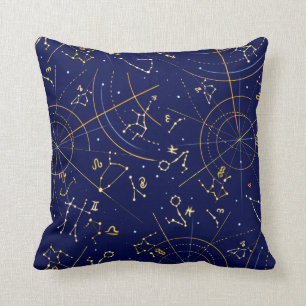 Zodiac Astrologers Star Map Décor Blue Gold Pillow Kussen