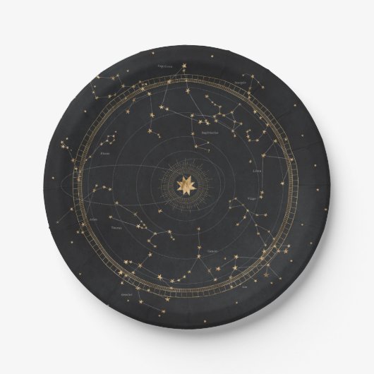 Zodiac astrology star map black gold papieren bordje (Voorkant)