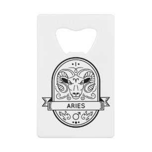 ZODIAC BADGE SYMBOL ARIES STROKE CREDITKAART FLESSENOPENER
