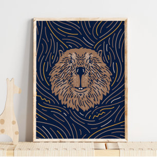Zodiac Beaver Animal Print Afdrukken Beaver