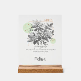Zodiac Birth Flower Art Personalized Aries Gift Acryl Bord