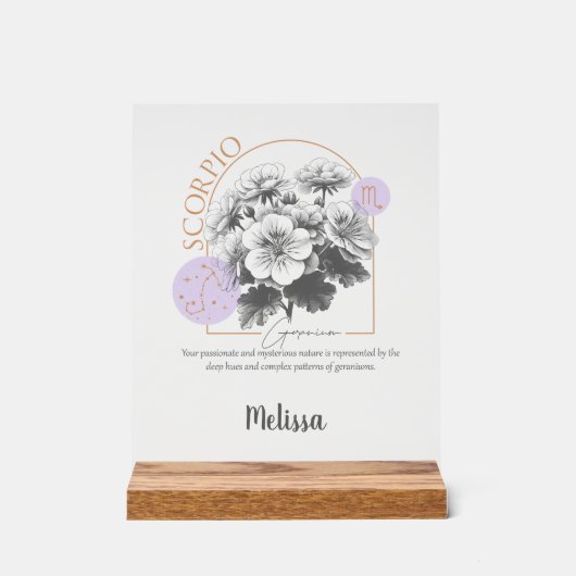 Zodiac Birth Flower Art Personalized Scorpio Gift Acryl Bord (Voorkant)