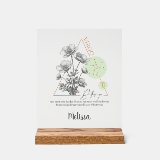 Zodiac Birth Flower Art Personalized Virgo Gift Acryl Bord (Voorkant)