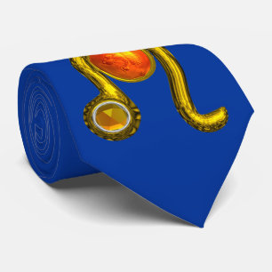 ZODIAC BIRTHDAY SIGN LEO, Yellow Topaz, Gold, blau Stropdas