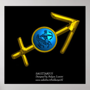 ZODIAC BIRTHDAY SIGN VAN SAGITTARIUS/GOLD IN ZWART POSTER