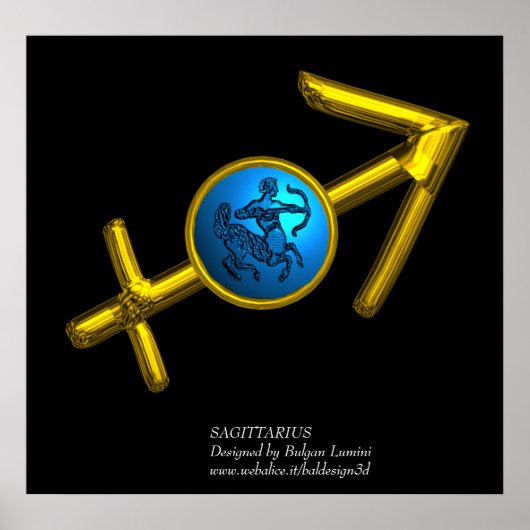 ZODIAC BIRTHDAY SIGN VAN SAGITTARIUS/GOLD IN ZWART POSTER (Voorkant)