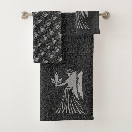 Zodiac Black en Grey Angel Star Sign Virgo Bad Handdoek (Insitu)