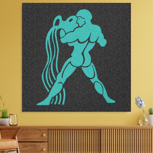 Zodiac Black en Turquoise Water Bearer Aquarius Canvas Afdruk (Insitu (Woonkamer))