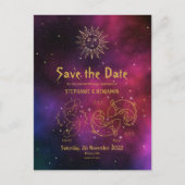 Zodiac Burgundy Gemini Pisces Gold Save the Date Aankondigingskaart (Voorkant)