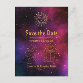 Zodiac Burgundy Gold Gemini/Leo Save the Date Aankondigingskaart