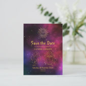 Zodiac Burgundy Gold Gemini/Leo Save the Date Aankondigingskaart (Staand voorkant)
