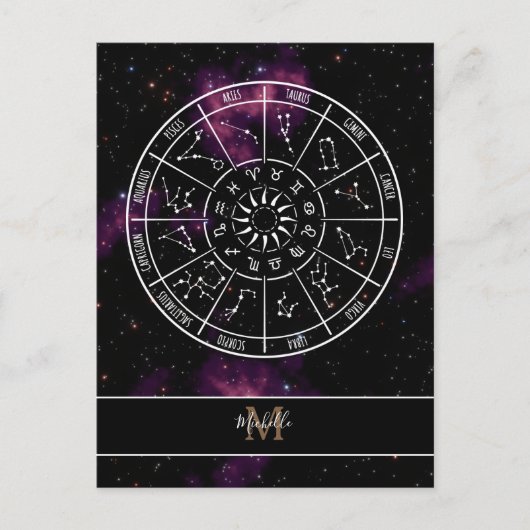 Zodiac Calendar | Astrologische symbolen en monogr Briefkaart (Voorkant)