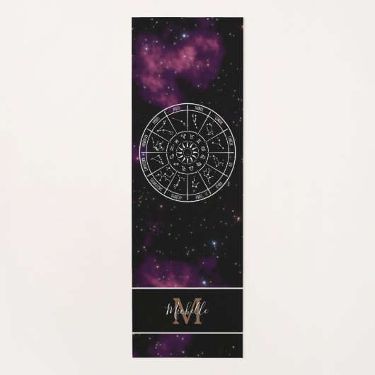 Zodiac Calendar Yoga Mat met Paarse Nebula (Voorkant)