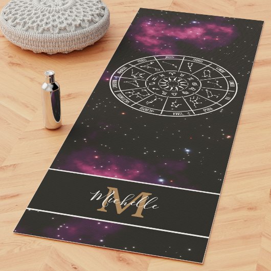 Zodiac Calendar Yoga Mat met Paarse Nebula
